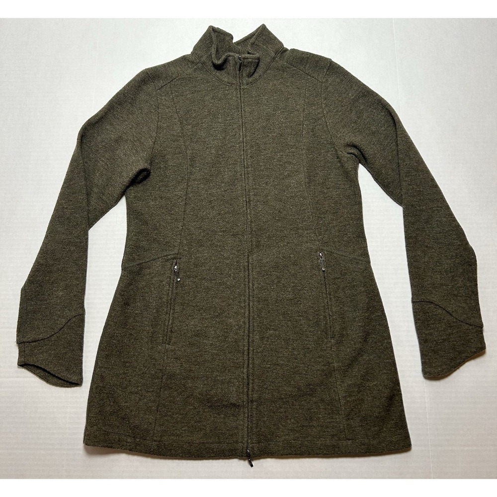 Ibex Backbay Merino Wool Sweater Jacket Green Full Zip Size Medium EUC